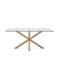 Argo glass table with wood-effect steel legs, 180 x 100 cm
