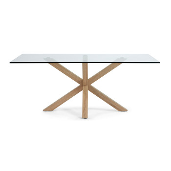 Argo glass table with wood-effect steel legs, 200 x 100 cm