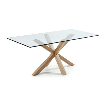 Argo glass table with wood-effect steel legs, 200 x 100 cm