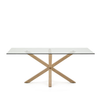 Argo glass table with wood-effect steel legs, 200 x 100 cm
