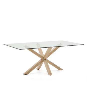 Argo glass table with wood-effect steel legs, 200 x 100 cm