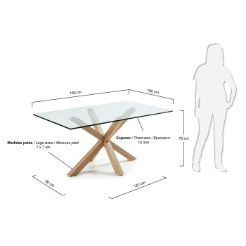 Argo table in glass and steel legs with a transparent glass effect