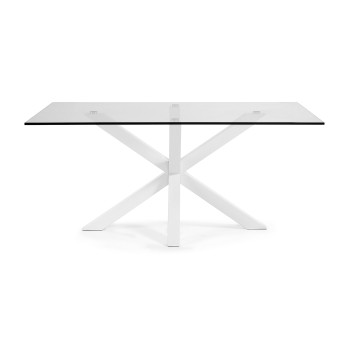 Argo glass table with steel legs, white finish, 160 x 90 cm