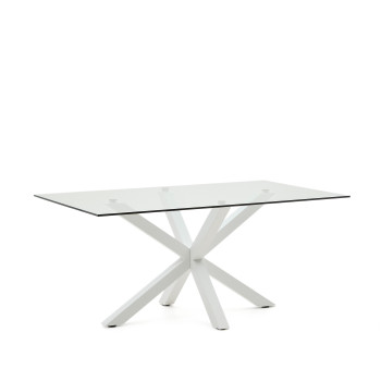 Argo glass table with steel legs, white finish, 160 x 90 cm