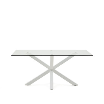 Argo glass table with steel legs, white finish, 160 x 90 cm