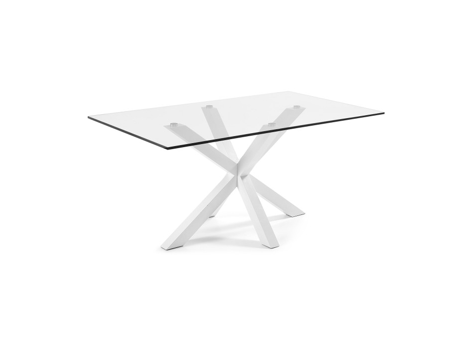 Argo table in glass and steel legs with a transparent bronze finish