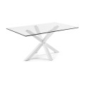Argo table in glass and steel legs with a transparent finish