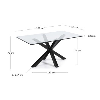 Argo table in glass and steel legs in transparent finish