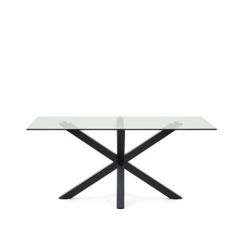 Argo glass table with black finish steel legs, 160 x 90 cm