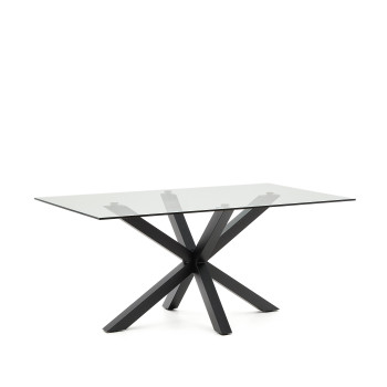 Argo glass table with black finish steel legs, 160 x 90 cm