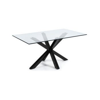 Argo glass table with black finish steel legs, 160 x 90 cm