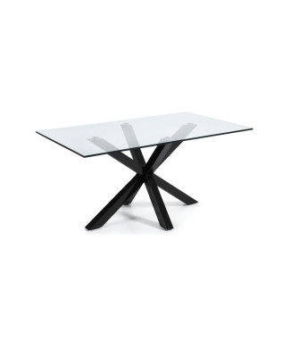 Argo glass table with black finish steel legs, 160 x 90 cm