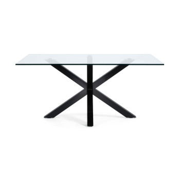 Argo glass table with black finish steel legs, 180 x 100 cm