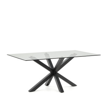 Argo glass table with black finish steel legs, 180 x 100 cm