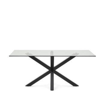 Argo glass table with black finish steel legs, 180 x 100 cm
