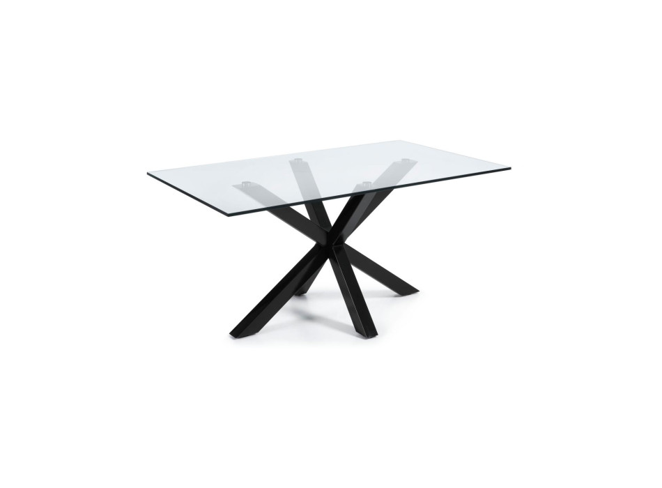 Argo glass table with black finish steel legs, 180 x 100 cm