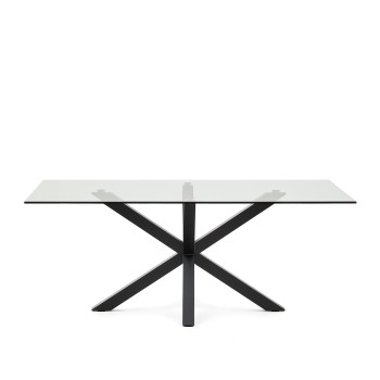 Argo glass table with black finish steel legs, 200 x 100 cm