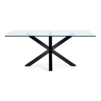 Argo glass table with black finish steel legs, 200 x 100 cm