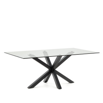 Argo glass table with black finish steel legs, 200 x 100 cm