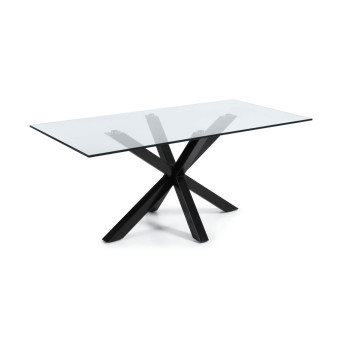 Argo glass table with black finish steel legs, 200 x 100 cm