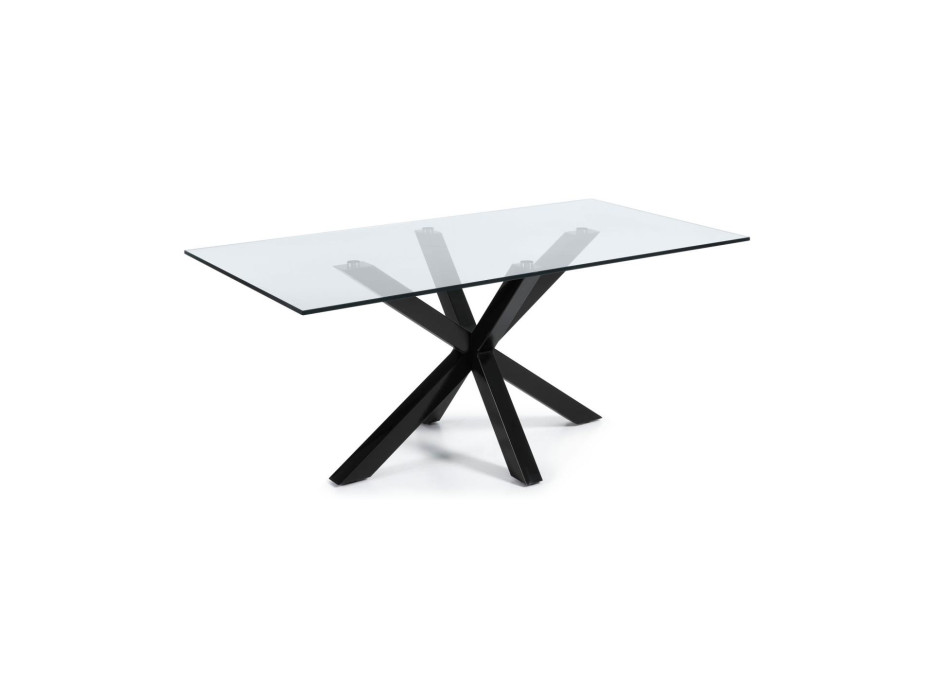 Argo glass table with black finish steel legs, 200 x 100 cm