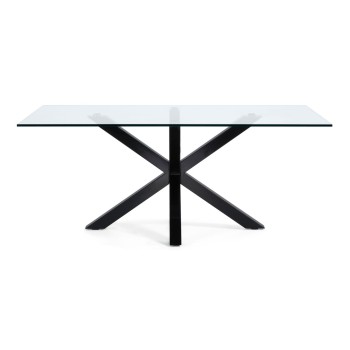 Argo table in glass and steel legs, no transparent finish