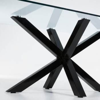 Argo table in glass and steel legs, no transparent finish