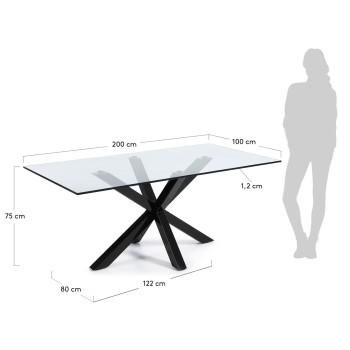 Argo table in glass and steel legs, no transparent finish