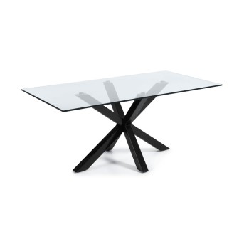 Argo table in glass and steel legs, no transparent finish