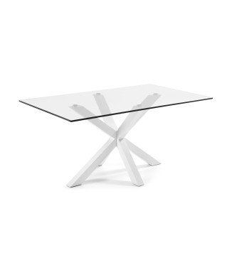 Argo glass table with steel legs and transparent finish, 180 cm