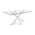 Argo glass table with steel legs and transparent finish, 180 cm