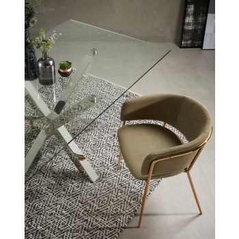 Argo glass table with stainless steel legs, 160 cm