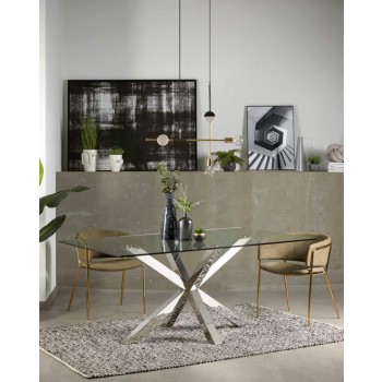 Argo glass table with stainless steel legs, 160 cm