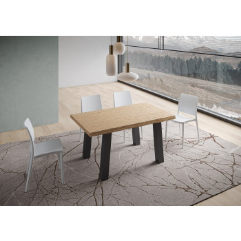 Bridge Table = Svalen Barked Solid Wood - Extendable Table 90x140/190 cm Svalen Barked Oak Anthracite Legs