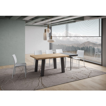 Bridge Table = Svalen Barked Solid Wood - Extendable Table 90x140/190 cm Svalen Barked Oak Anthracite Legs