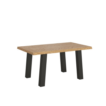 Bridge Table = Svalen Barked Solid Wood - Extendable Table 90x140/190 cm Svalen Barked Oak Anthracite Legs