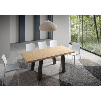 Bridge Table = Svalen Barked Solid Wood - Extendable Table 90x180/280 cm Svalen Barked Oak Anthracite Legs