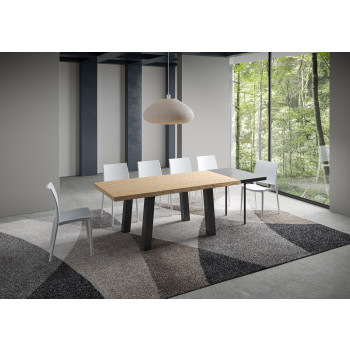 Bridge Table = Svalen Barked Solid Wood - Extendable Table 90x180/280 cm Svalen Barked Oak Anthracite Legs