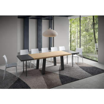 Bridge Table = Svalen Barked Solid Wood - Extendable Table 90x180/280 cm Svalen Barked Oak Anthracite Legs