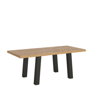 Bridge Table = Svalen Barked Solid Wood - Extendable Table 90x200/300 cm Svalen Barked Oak Anthracite Legs