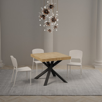 Clerk table with anthracite legs D.90 - Extendable table 90x90/194 cm Clerk top White Ash - anthracite legs