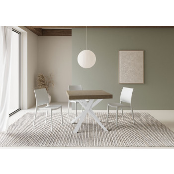 Clerk table with white legs D.90 - Extendable table 90x90/194 cm Clerk with white ash top - white legs