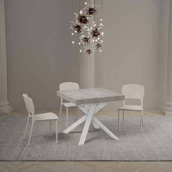 Clerk Premium table with white legs D.90 - Extendable table 90x90/194 cm Clerk Premium with White Ash top - White legs