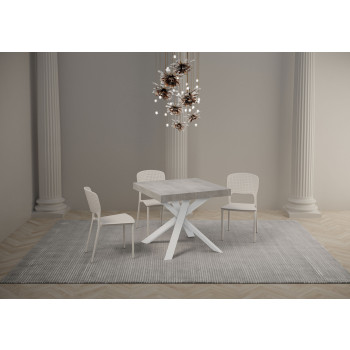 Clerk Premium table with white legs D.90 - Extendable table 90x90/194 cm Clerk Premium with White Ash top - White legs