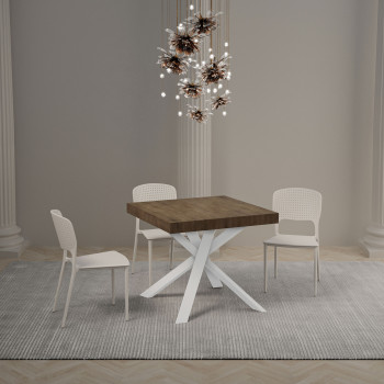 Clerk Premium table with white legs D.90 - Extendable table 90x90/194 cm Clerk Premium with White Ash top - White legs