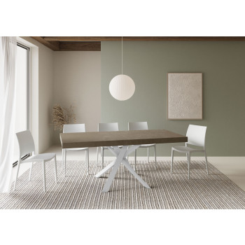 Clerk Premium table with white legs D.90 - Extendable table 90x90/194 cm Clerk Premium with White Ash top - White legs