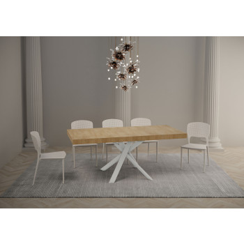 Clerk Premium table with white legs D.90 - Extendable table 90x90/194 cm Clerk Premium with White Ash top - White legs