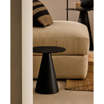 Wilshire side table in frosted tempered glass and matt black painted steel Ø30cm