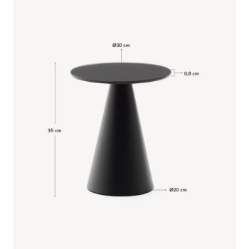 Wilshire side table in frosted tempered glass and matt black painted steel Ø30cm