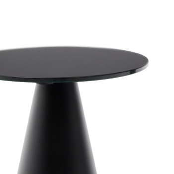 Wilshire side table in frosted tempered glass and matt black painted steel Ø30cm